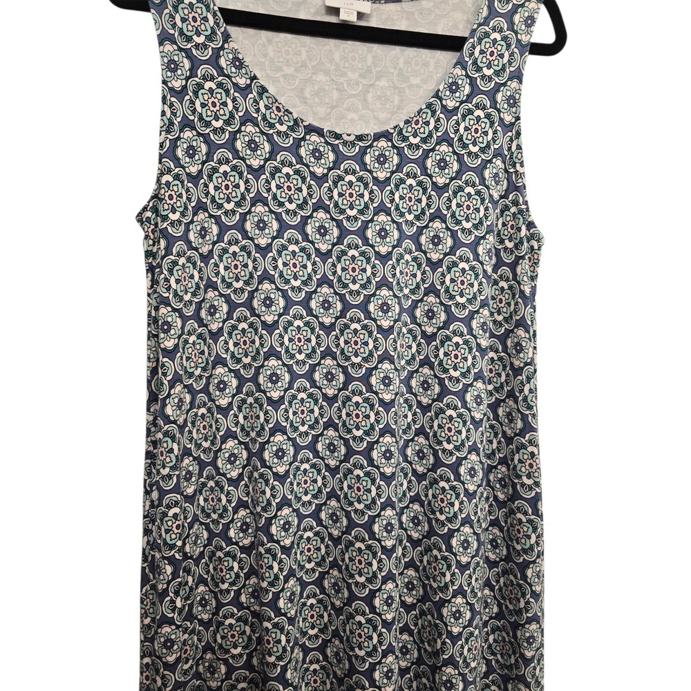 J.Jill Blue Floral Print Dress M Sleeveless Stretch Rayon Casual Boho Lagenlook - Picture 6 of 8
